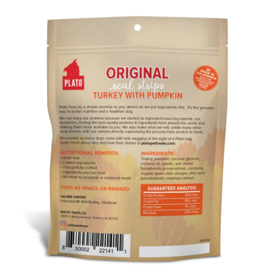 Plato Original Real Strips Turkey with Pumpkin Dog Treat Bars