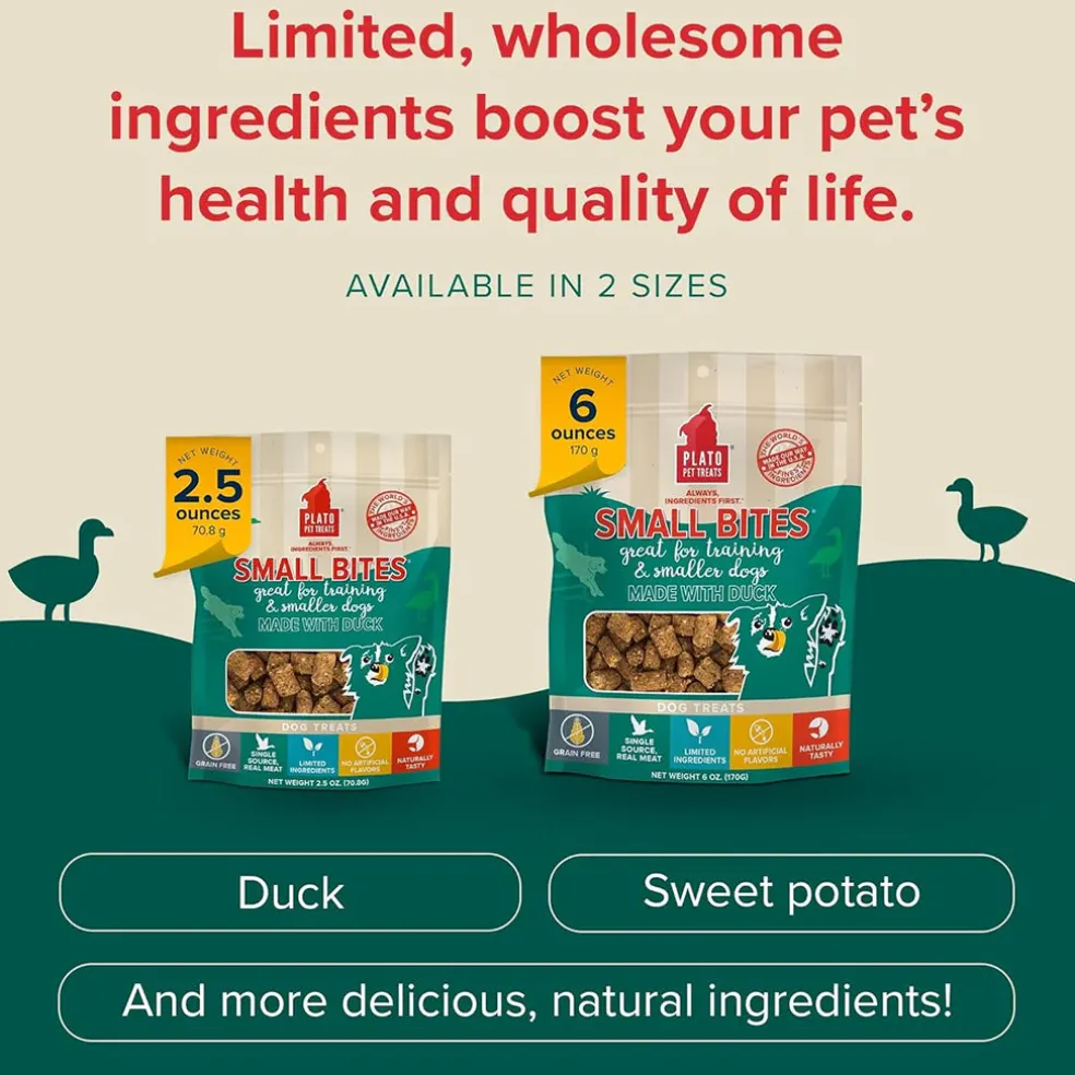 Plato Small Bites Grain-Free Duck Dogs Treats, 2-oz