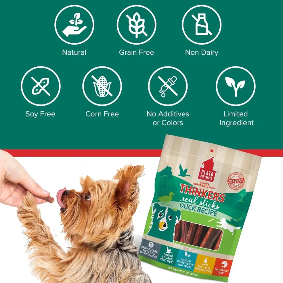 Plato Thinkes Real Duck Recipe Sticks Treats for Dogs
