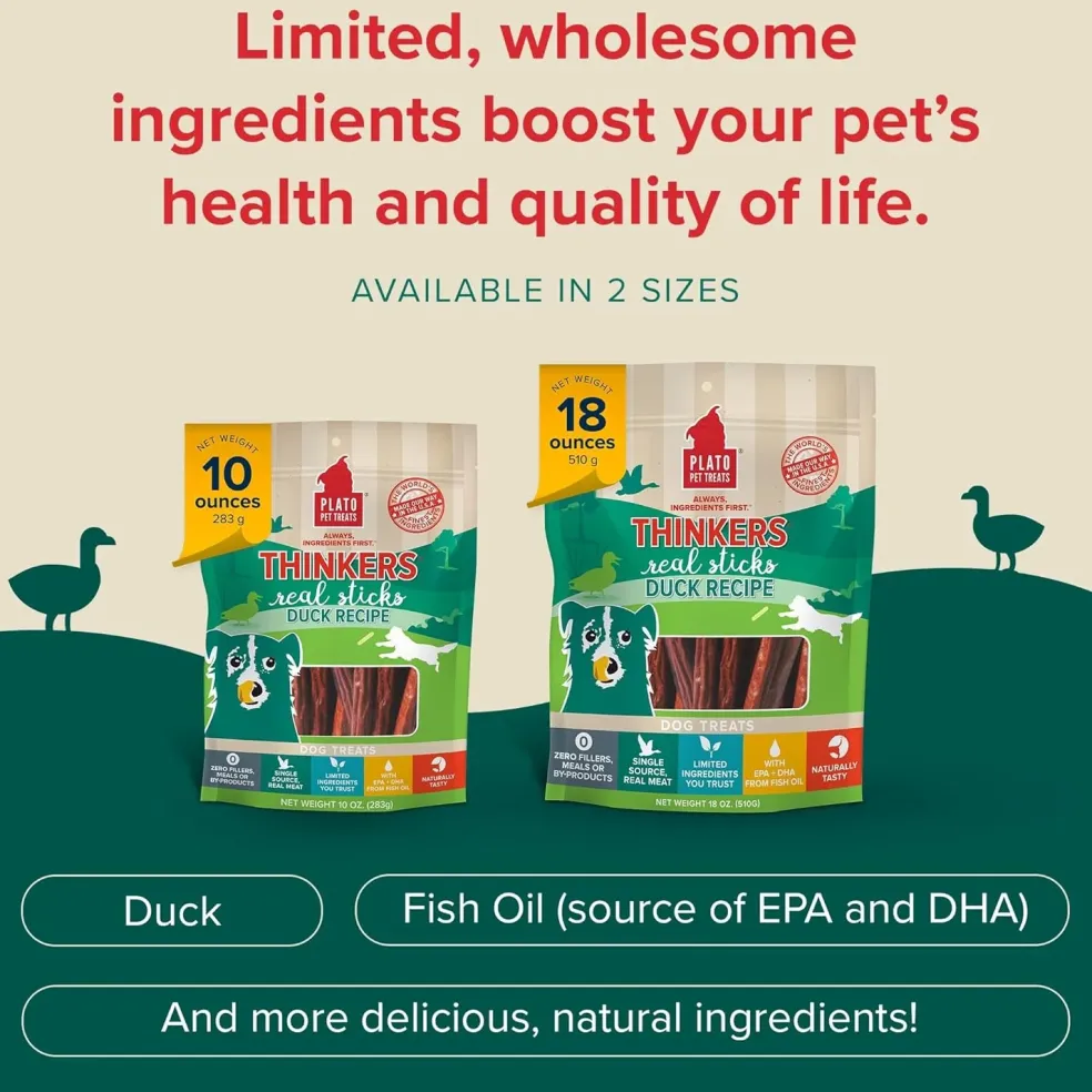 Plato Thinkes Real Duck Recipe Sticks Treats for Dogs
