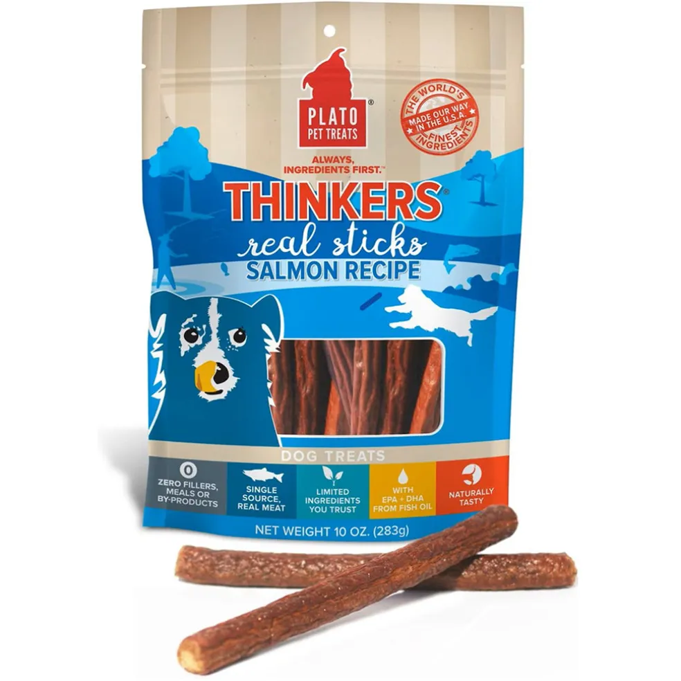 Plato Thinkes Real Salmon Recipe Sticks Dog Treats, 18-oz