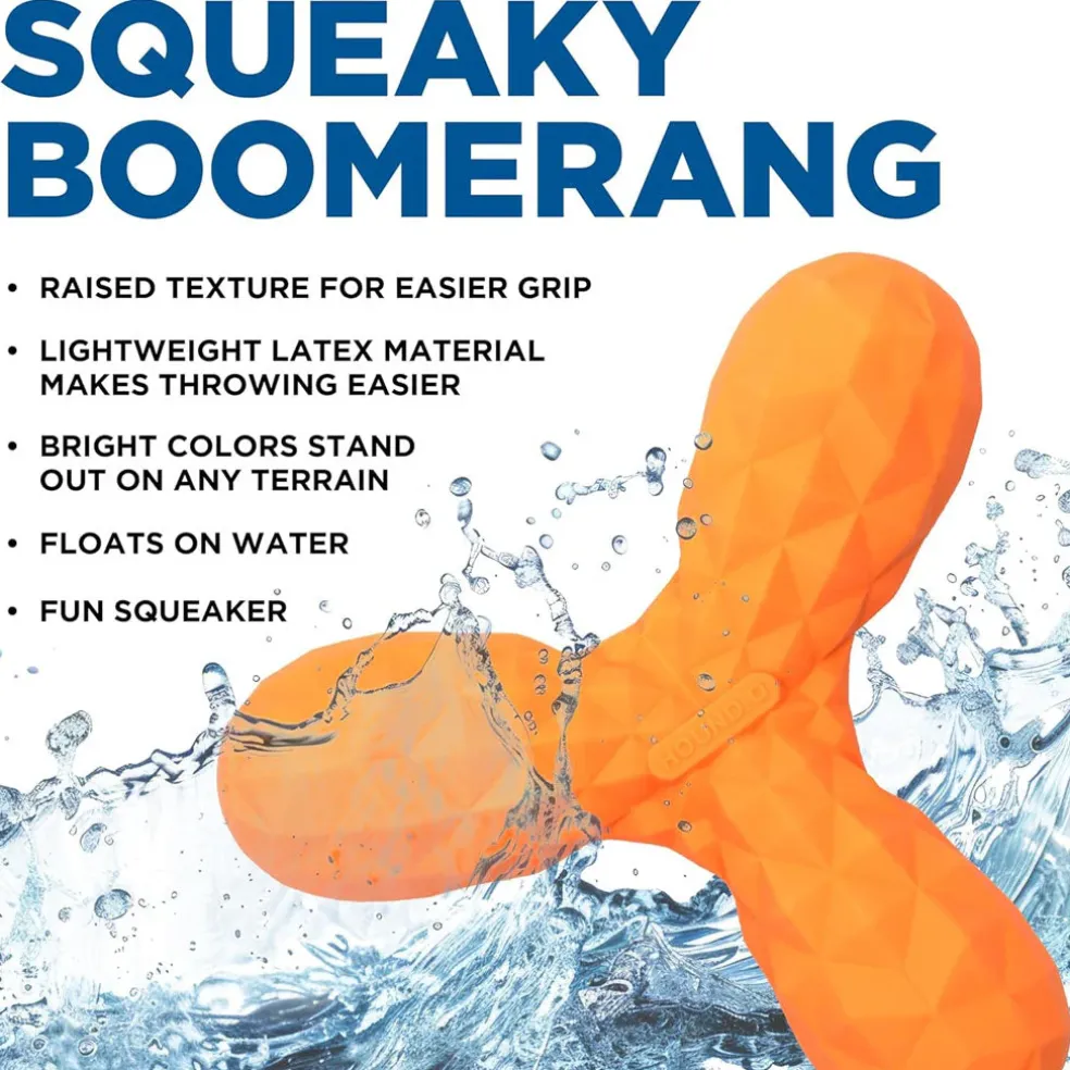 Playology Hound2O Squeaky Boomerang Orange Dog Toy