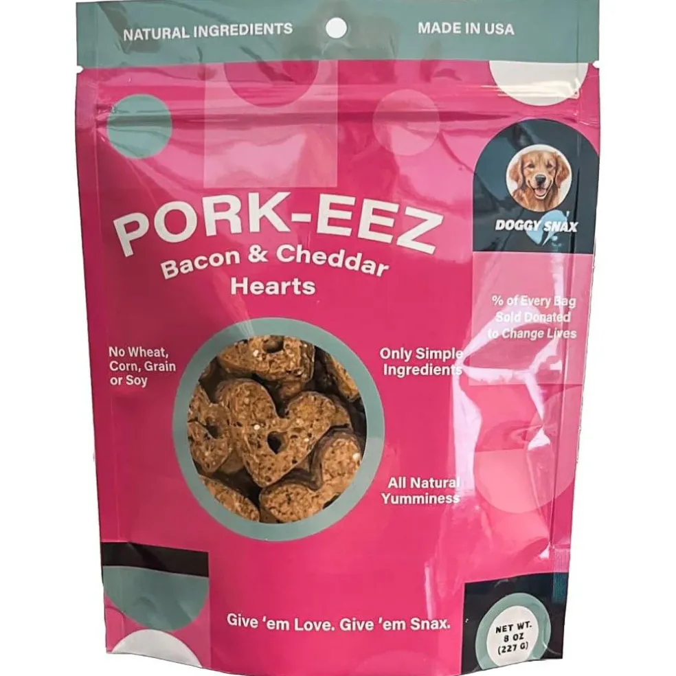 Pork-Eez Bacon & Cheddar Hearts Dog Treats, 8-oz