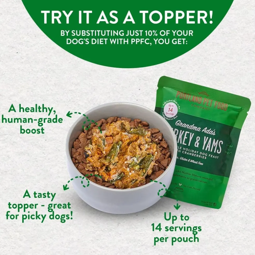 Portland Pet Food Company Grandma Ada's Turkey & Yams Homestyle Wet Dog Food Topper & Meal (9 oz x 8 puches)