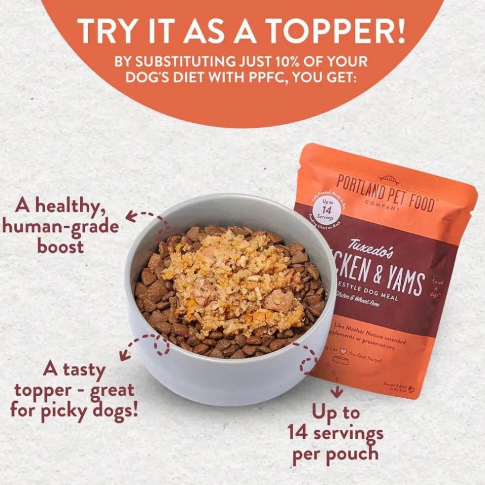 Portland Pet Food Company Tuxedo's Chicken & Yams Homestyle Wet Dog Food Topper (9 oz x 8 pouches)