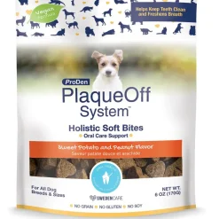 ProDen Plaqueoff System Holistic Oral Care Support Adult Dental Dog Treats, Sweet Potato & Peanut Butter, 6-oz