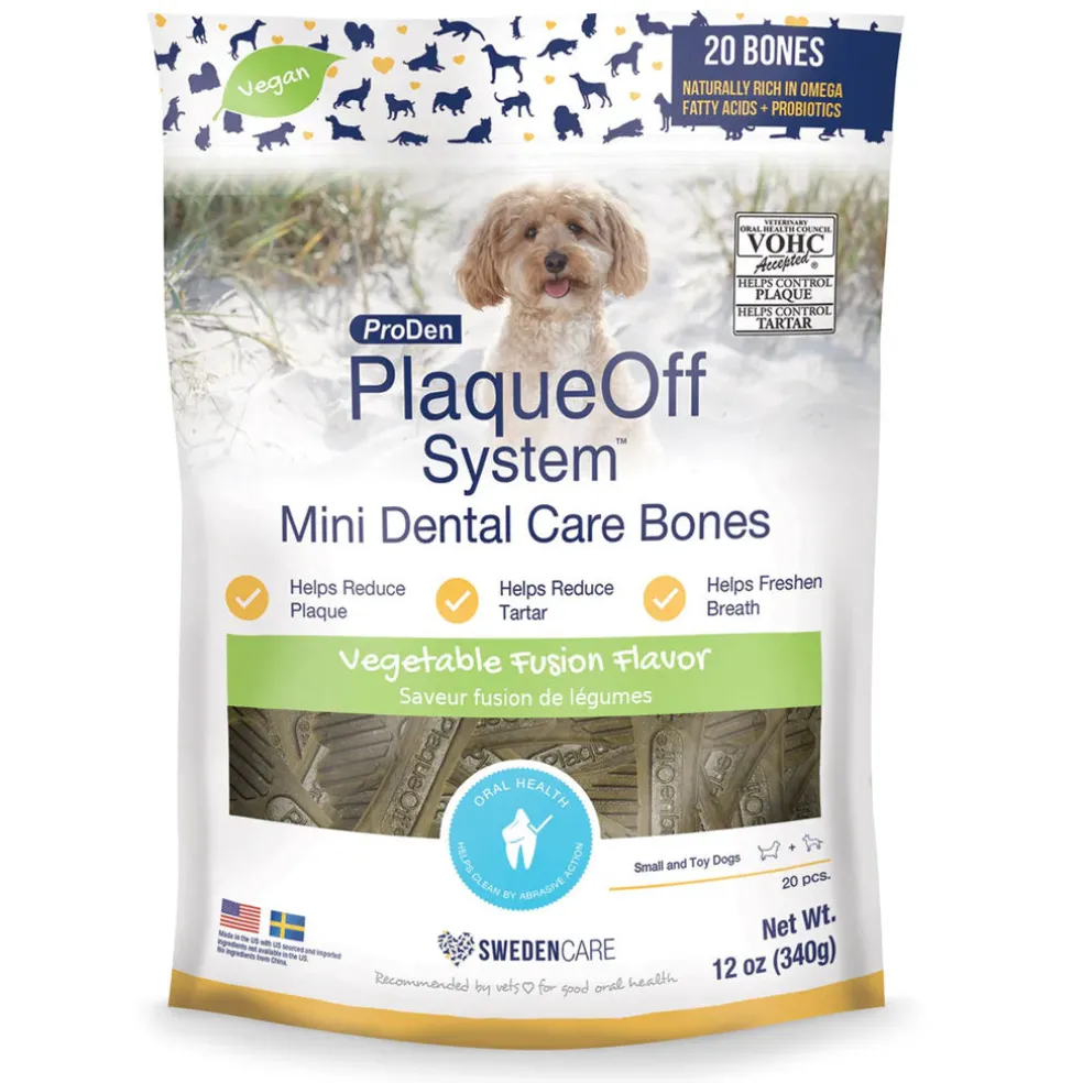 ProDen Plaque Off System Mini Dental Care Bones Dental Chews for X-Small & Small Dogs, 20 Bones
