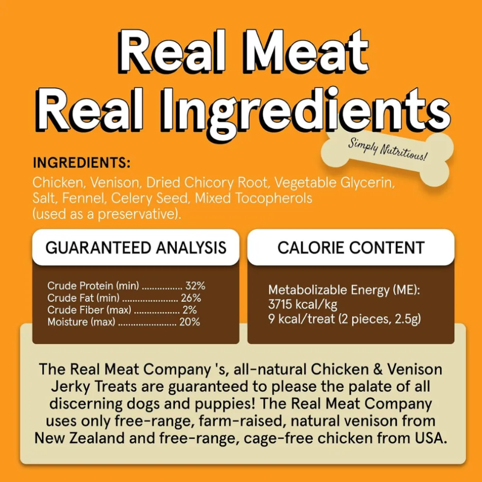 Real Meat All Natural Chicken & Venison Jerky Treats for Dogs