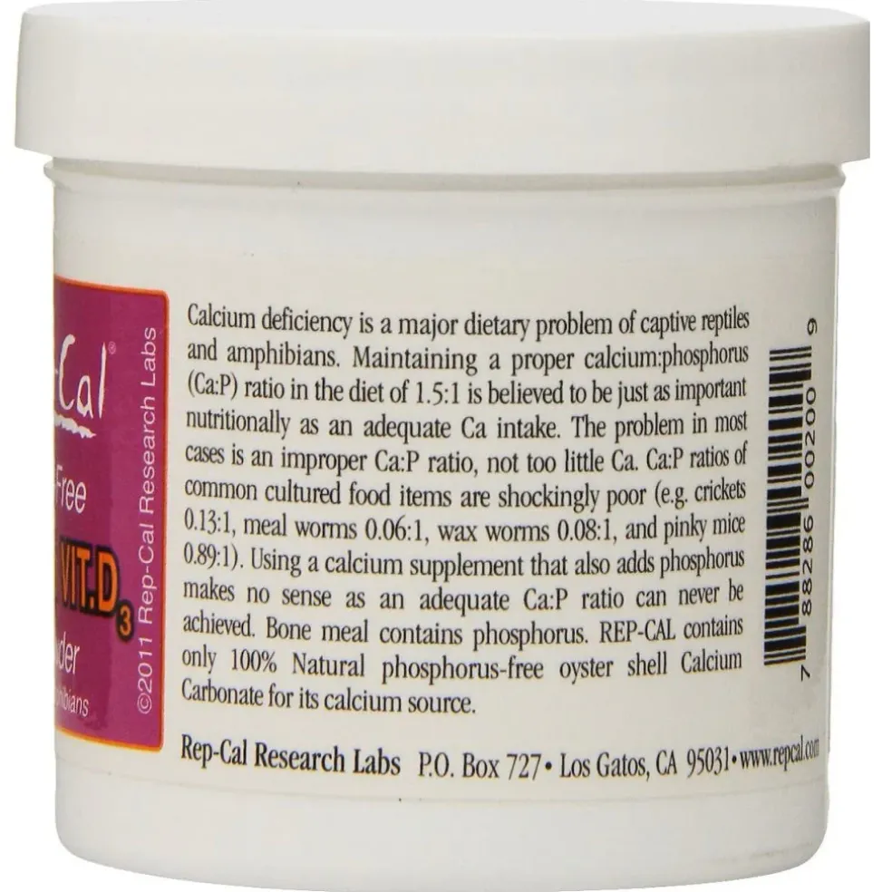 Rep-Cal Phosphorous-Free Calcium with Vitamin D3 Ultrafine Powdered Supplement For Reptiles (3.3 oz)