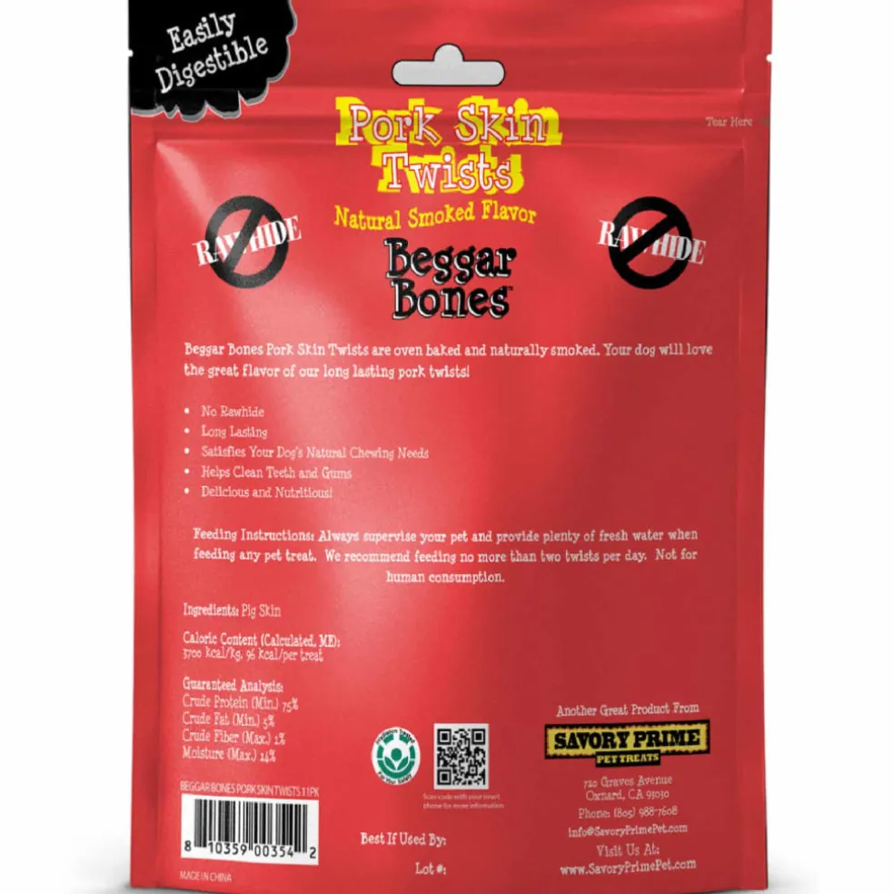 Savory Prime Beggar Bone Pork Skin Twists Treats For Dogs