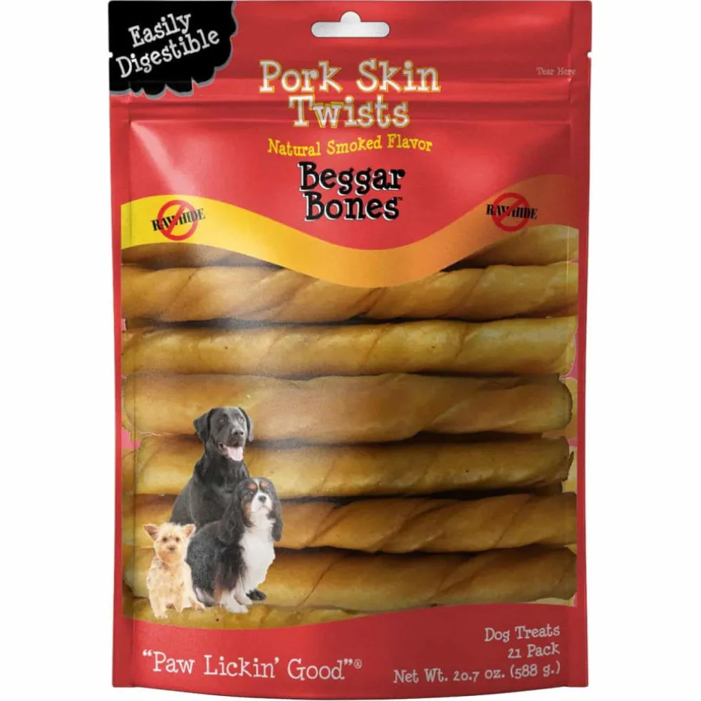 Savory Prime Beggar Bone Pork Skin Twists Treats For Dogs