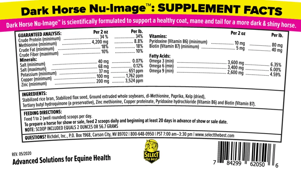 Select The Best Dark Horse Nu-Image Coat, Mane & Tail Support for Horses