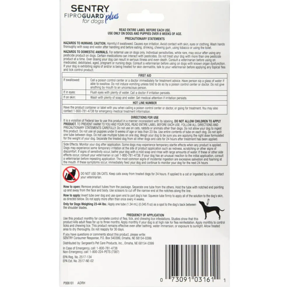 Sentry Fiproguard Plus Topical Flea & Tick Treatment for Dogs 23-44 lbs
