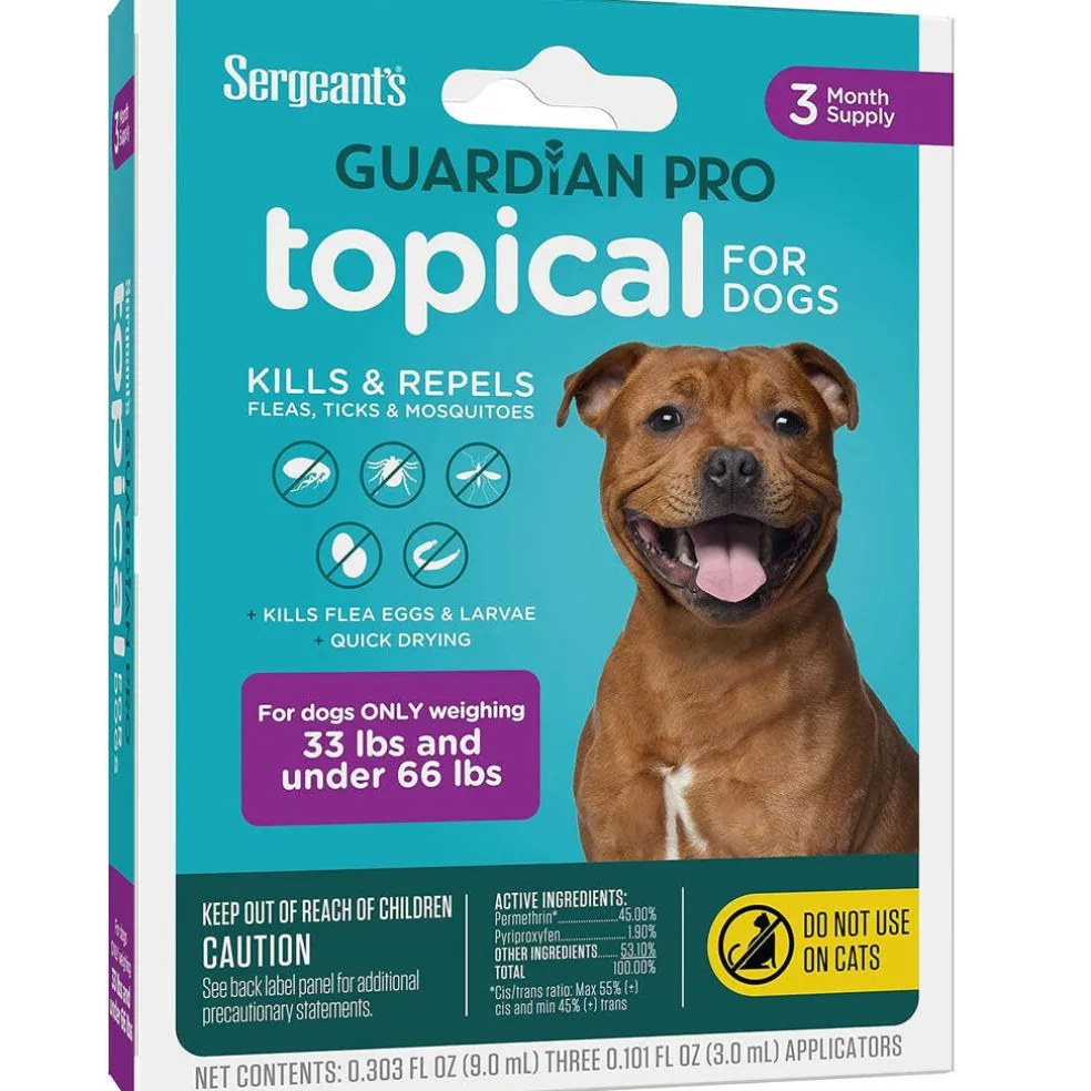 Sergeant's Guardian Pro Flea & Tick Topical Treatment for Medium Dogs, 33–66lbs, 3-Month Supply