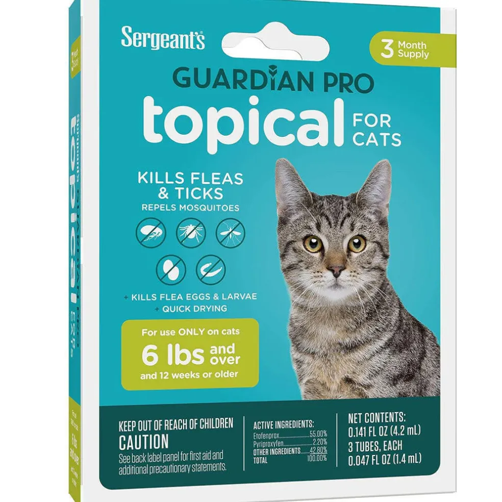 Sergeant's Guardian Pro Flea & Tick Topical for Cats, 6 lbs and over, 3-month supply