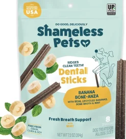 Shameless Pets Banana Bone-Anza Dental Sticks Treats For Dogs (7.2 oz)