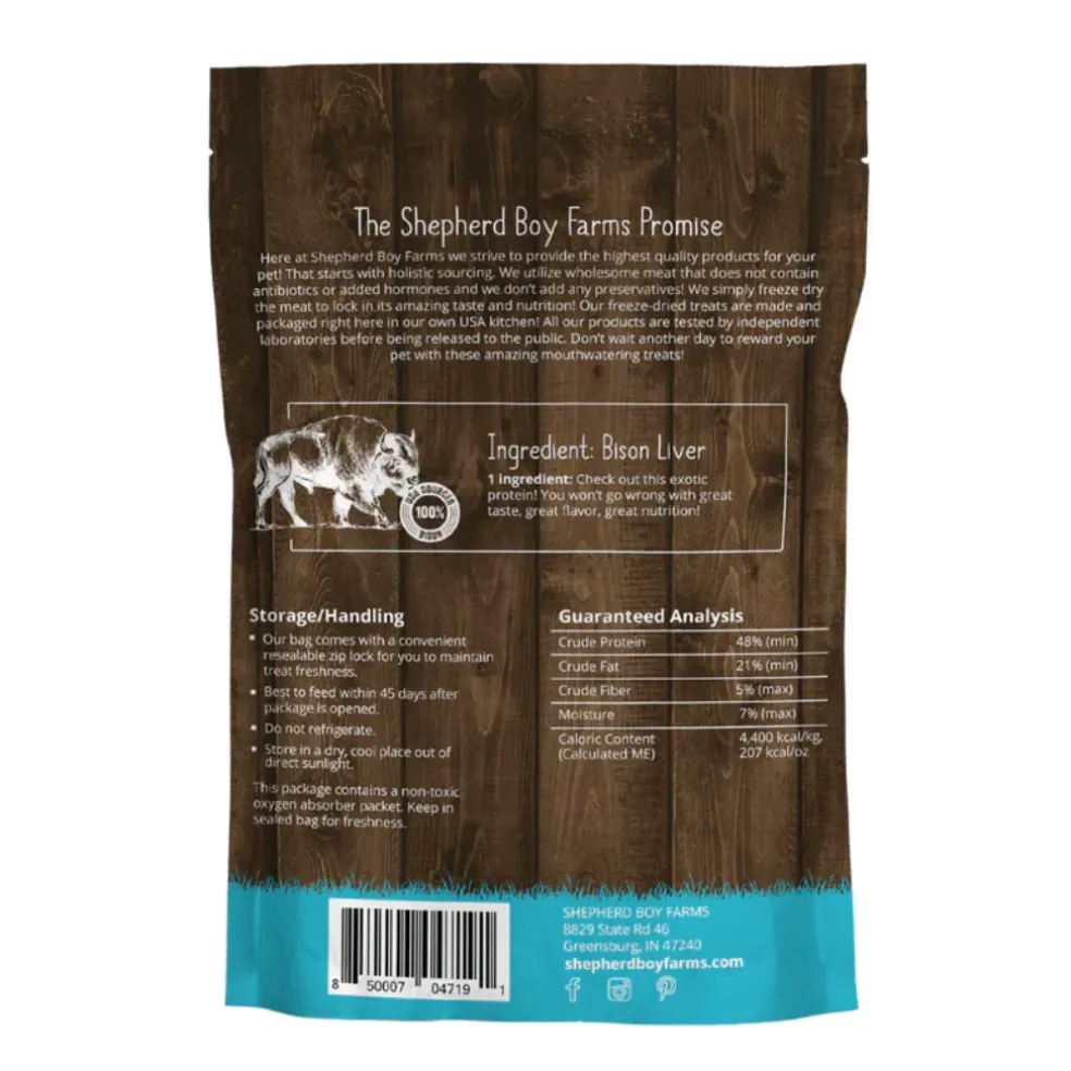 Shepherd Boy Farms Freeze Dried Bison Liver Treats for Dogs & Cats