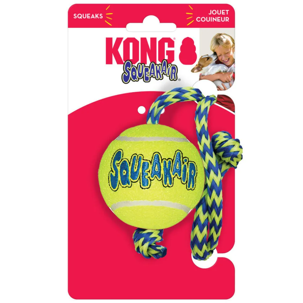 Shop Kong Squeakair Ball with Rope Dog Fetch Toy (Medium)