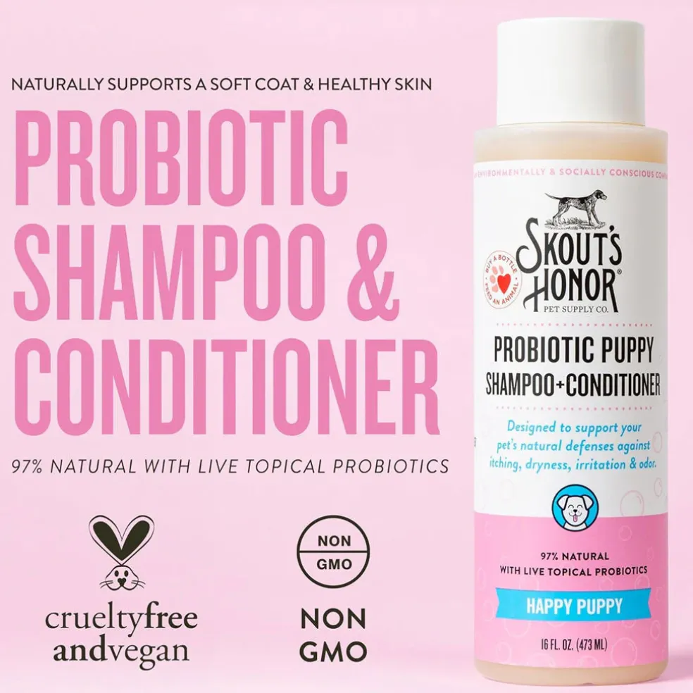 Skout's Honor Happy Puppy Probiotic & Dog Shampoo & Conditioner, 16-oz