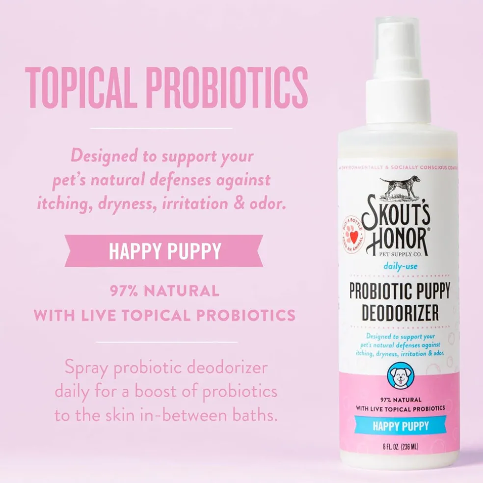 Skout's Honor Happy Puppy Probiotic Daily Use Dog Deodorizing Spray, 8-oz