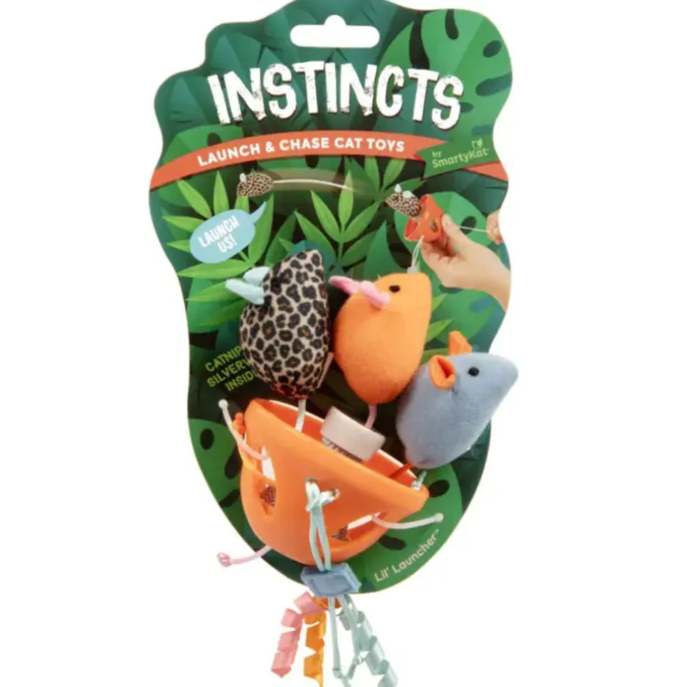 SmartyKat Instincts Lil' Launcher 3 Catnip & Silvervine Plush Mice & 1 Launcher Cat Toys