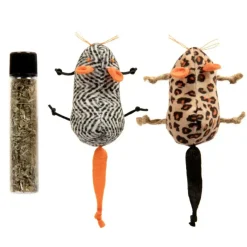 SmartyKat Instincts Safari Creepers Refillable Plush Rat Cat Toys, 2-count
