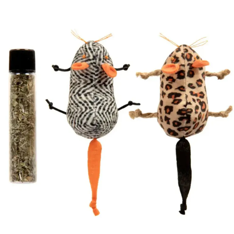 SmartyKat Instincts Safari Creepers Refillable Plush Rat Cat Toys, 2-count