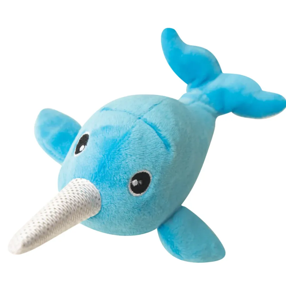 Snugarooz Baby Nikki the Narwhal Crinkle & Squeaker Plush Dog Toy (7")