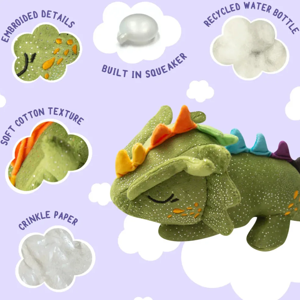 Snugarooz Drowsy Dragon Green Crinkle & Squeak Dog Toy (14")