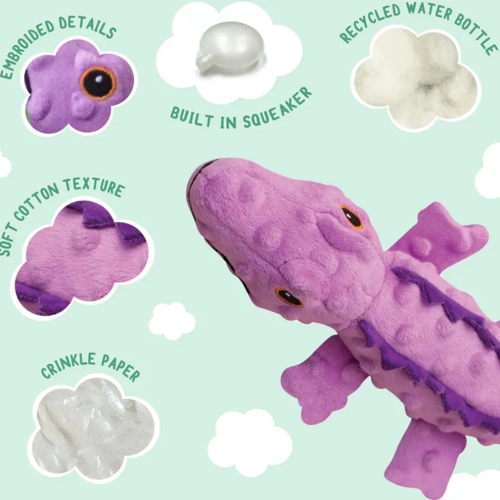Snugarooz Ellie the Gator Purple Crinkle & Squeak Plush Dog Toy - (12")