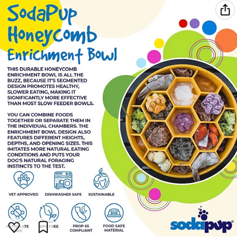 SodaPup Honeycomb Enrichment Slow Feeder eBowl for Dogs (8")