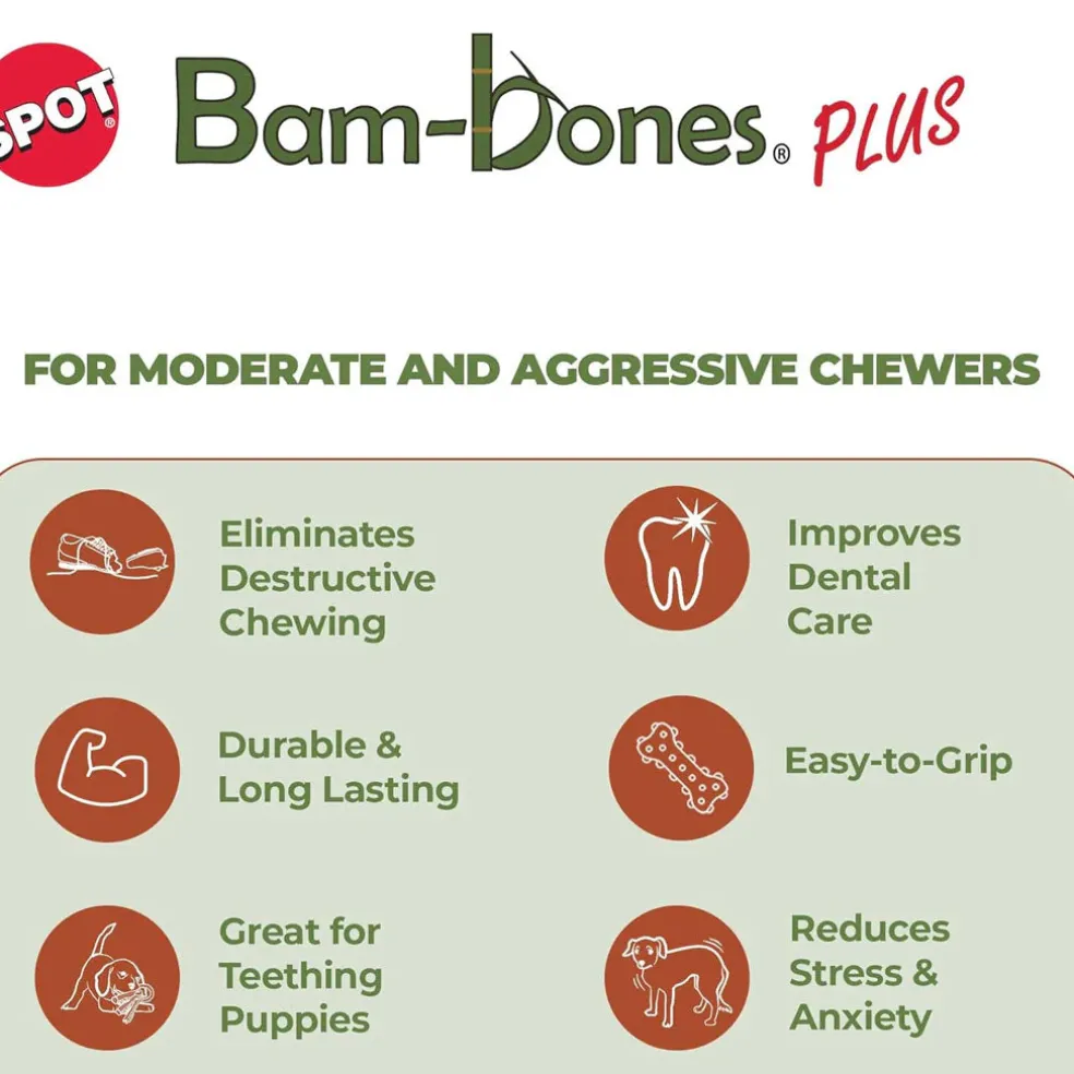 Spot Bam-Bones Dental Chew Toy For Dogs Bacon Flavor, 6.5"