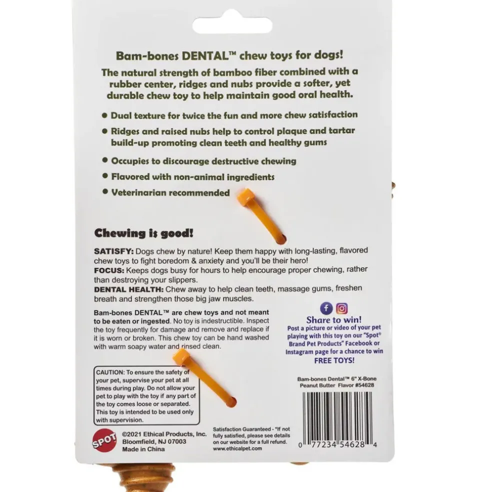 Spot Bam-Bones Dental X-Bone Peanut Butter Flavor Dog Chew Toy
