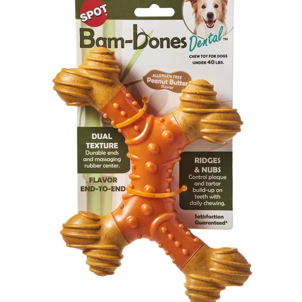 Spot Bam-Bones Dental X-Bone Peanut Butter Flavor Dog Chew Toy