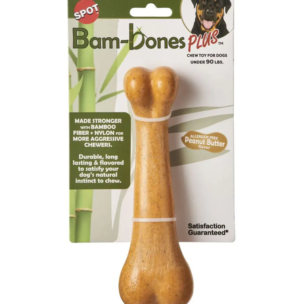 Spot Bam-Bones Plus Dino Bone Peanut Butter Flavor Dog Chew Toy, 7.25"