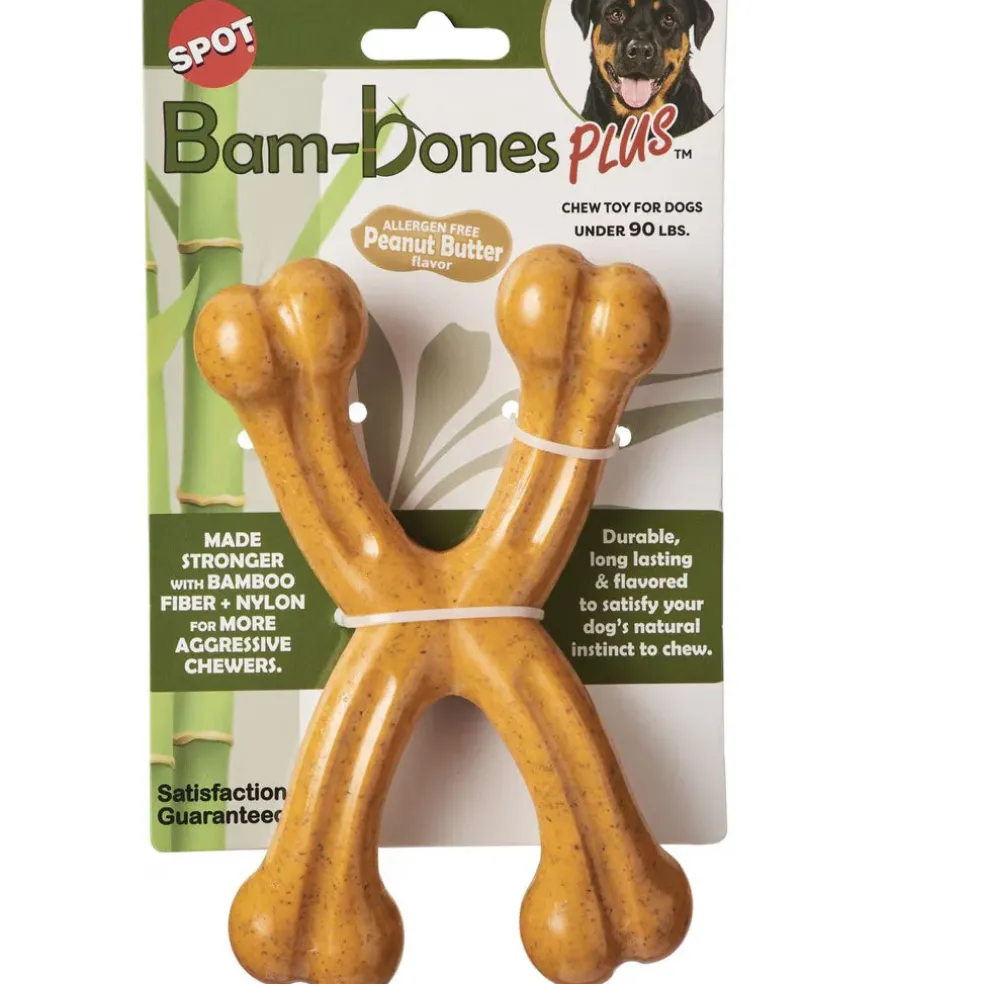 Spot Bam-Bones Plus Double WishBone Peanut Butter Flavor Dog Chew Toy, 7"