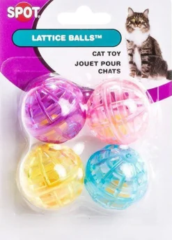 Spot Lattice Ball with Bell Cat Toy Multi-Color, 4-pack