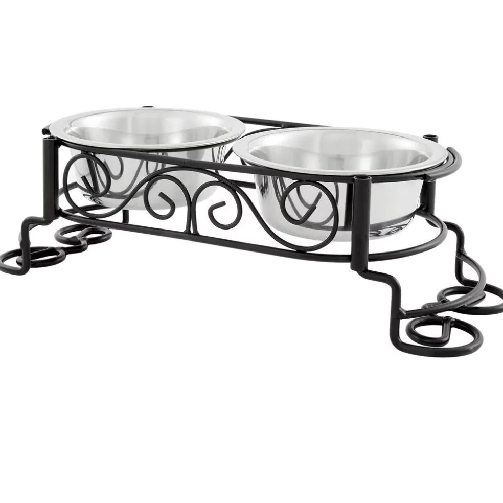Spot Mediterranean Double Diner Dog Bowl Silver