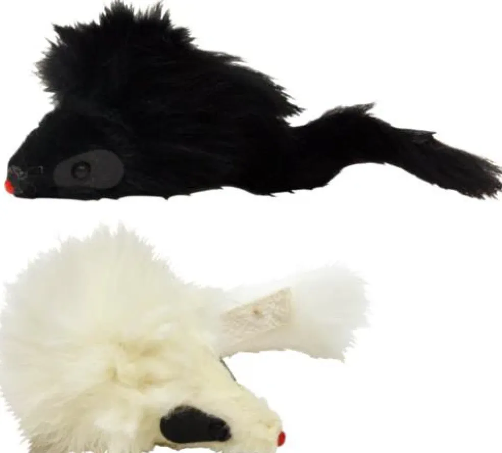 Spot Twin Plush Mice Rattle & Catnip Toy, Black & White Twin Pack
