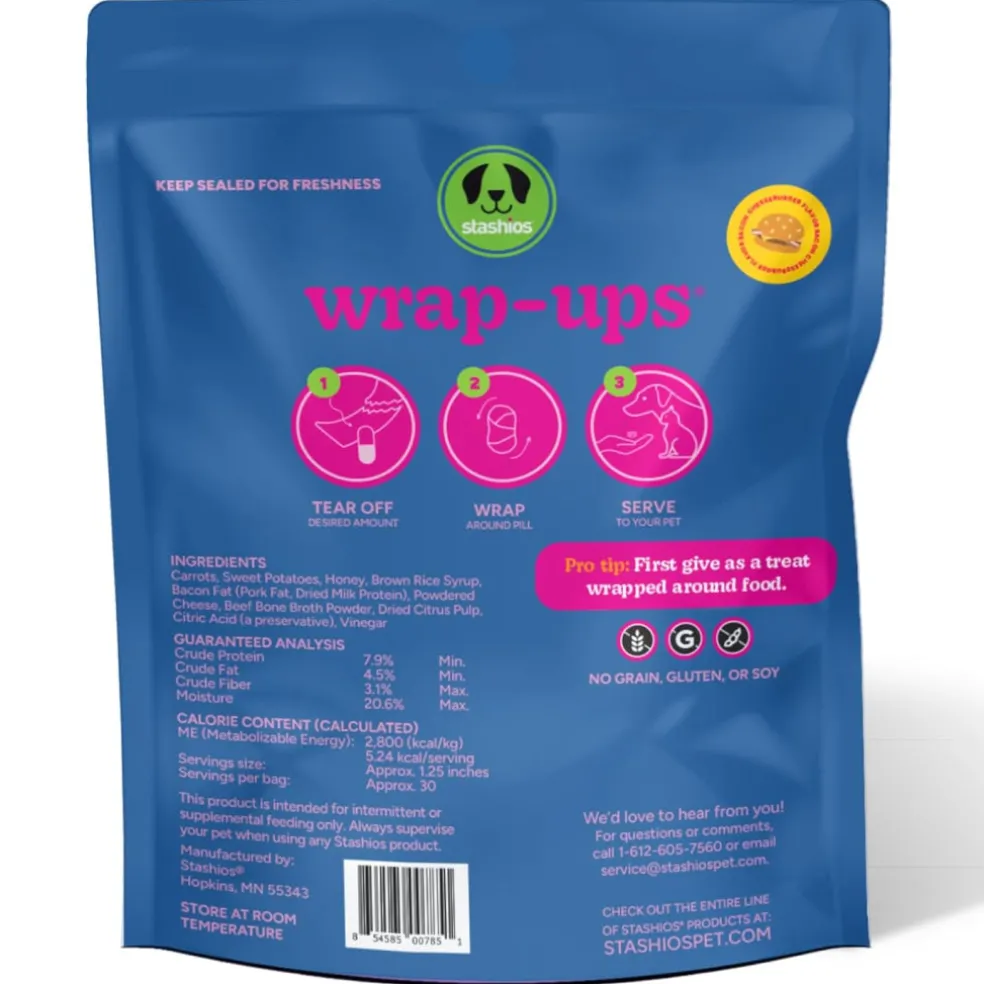 Stashios Wrap-Ups Bacon Cheeseburger Flavor Pill Wrapper for Dogs & Cats (2 oz)