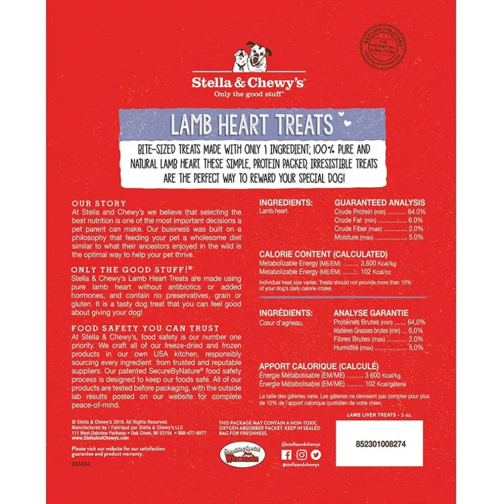 Stella & Chewy's Free-Dried Lamb Hearts Dog Treats (3 oz)