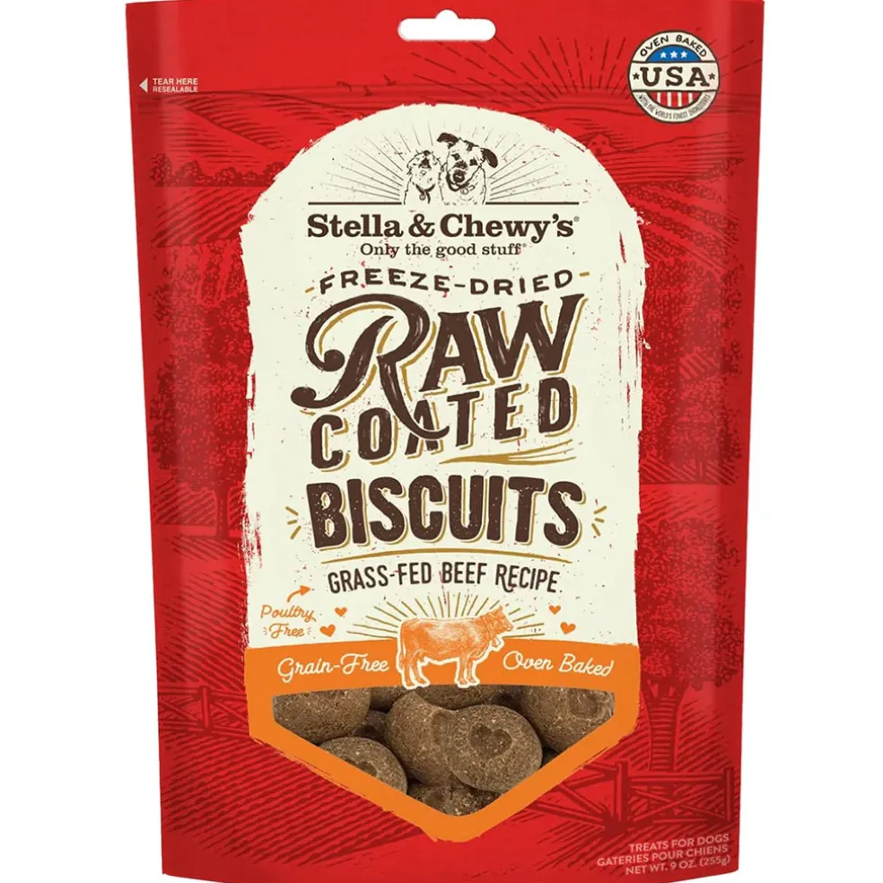 Stella & Chewy's Raw Coated Biscuits Grass-Fed Beef Recipe Crunchy Dog Treats (9 oz)