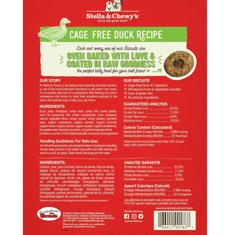 Stella & Chewy's Raw Coated Biscuits Cage-Free Duck Recipe Crunchy Dog Treats (9 oz)
