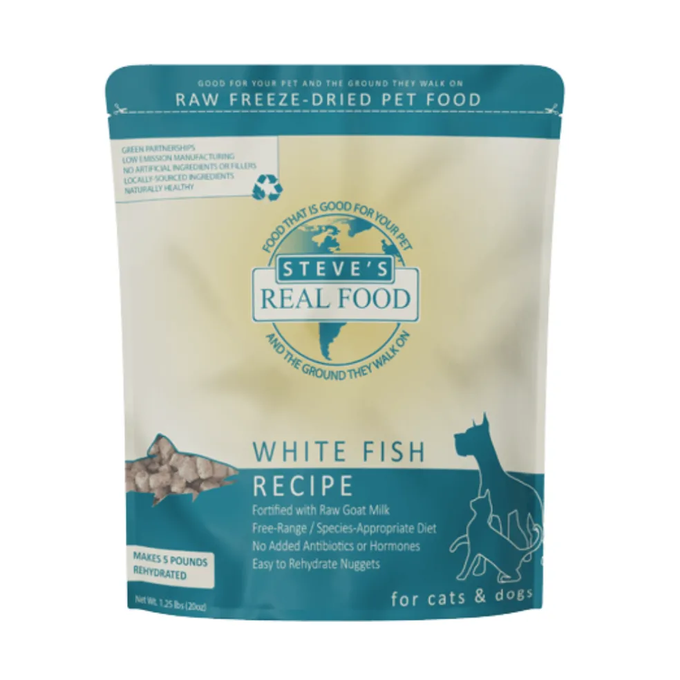 Steve's Real Food White Fish Recipe Freeze-Dried Pet Food for Cats & Dogs (1.25 lb)