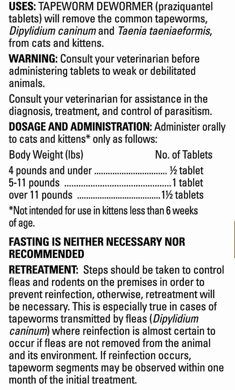 Tapeworm Dewormer for Cats (3 Tablets)