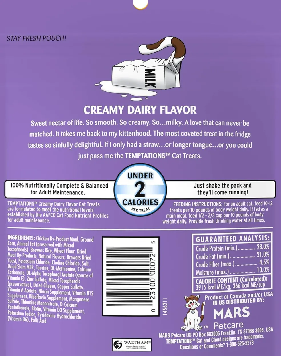 Temptations Classics Creamy Dairy Flavor Soft & Crunchy Treats for Cats