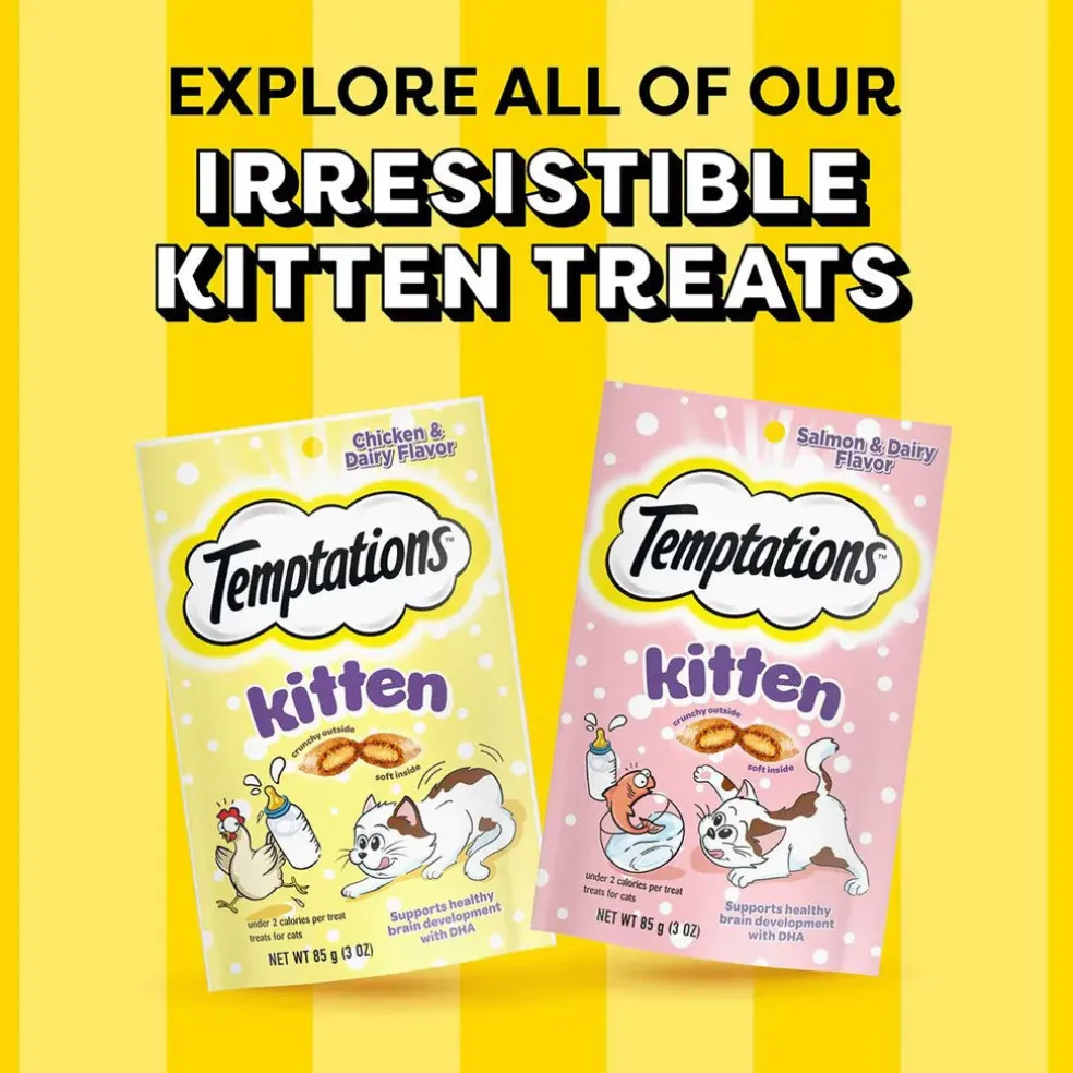 Temptations Salmon & Dairy Flavor Crunchy & Soft Kitten Treats, 3-oz