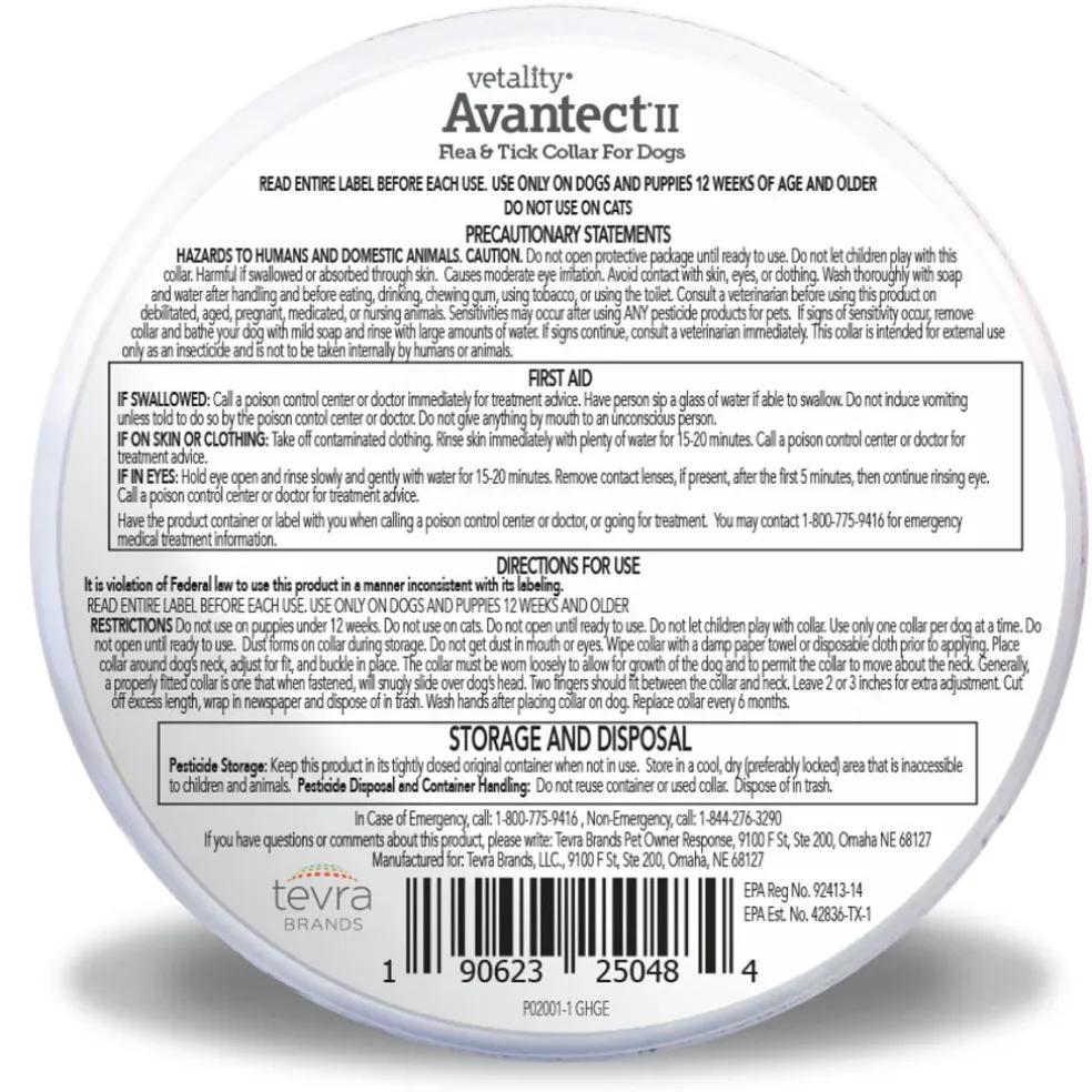TevraPet Vetality Avantect II Flea & Tick Collar, 2 count
