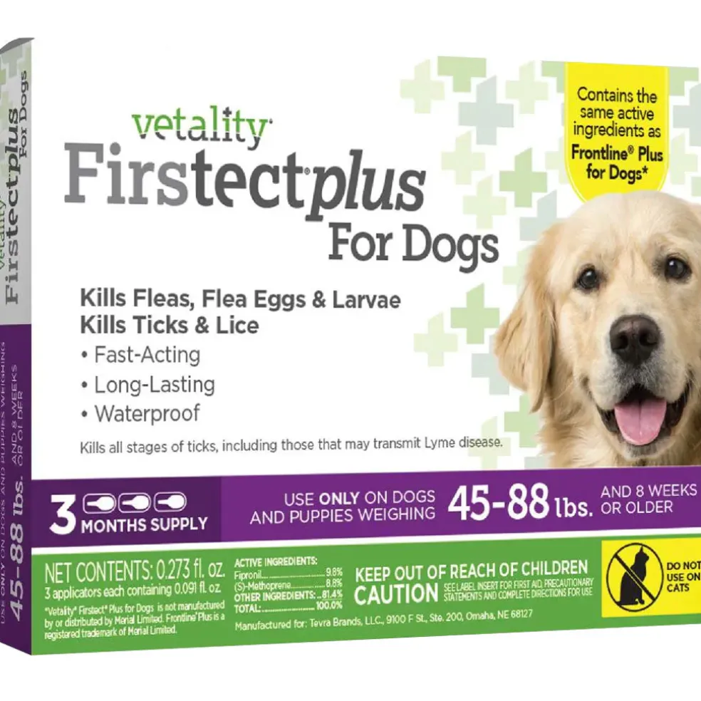 TevraPet Vetality Firstect Plus Flea & Tick Treatment for Dogs, 45-88 lbs