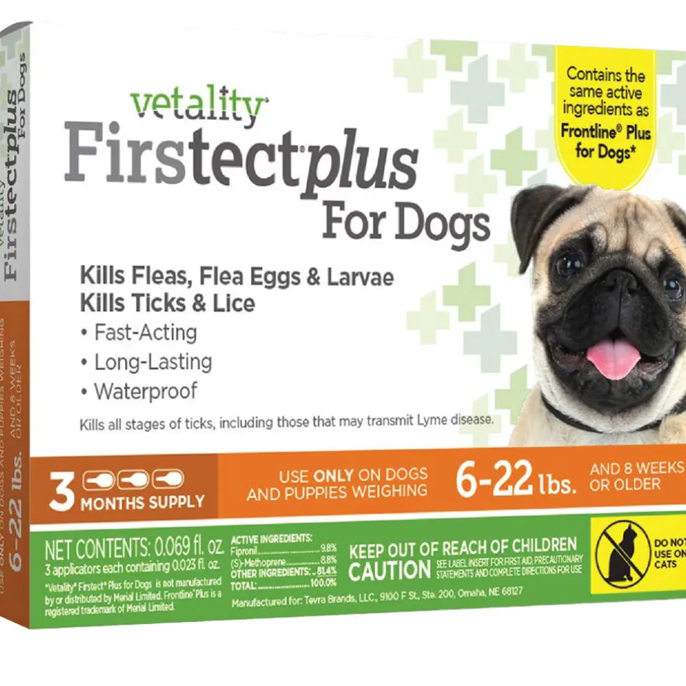 TevraPet Vetality Firstect Plus Flea & Tick Treatment for Dogs, 6-22 lbs